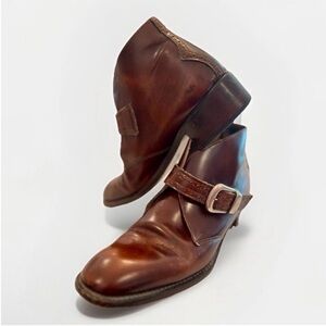 Antica Cuoieria Donna Brown Leather Ankle Boot Monk Strap Italy - Size US 38.5